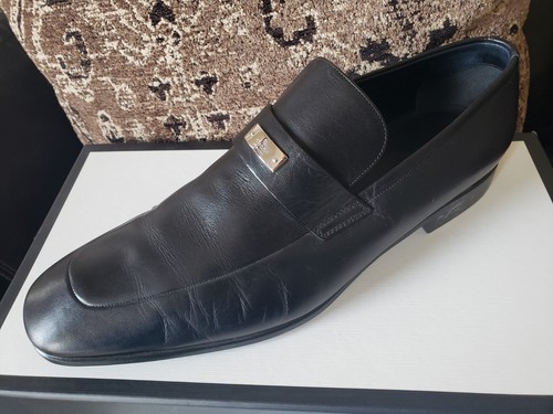 Mocassino abito Gucci nero pelle di vitello metallo argento uomo 11 Regno Unito/12 US $1.200 - Foto 4 di 22