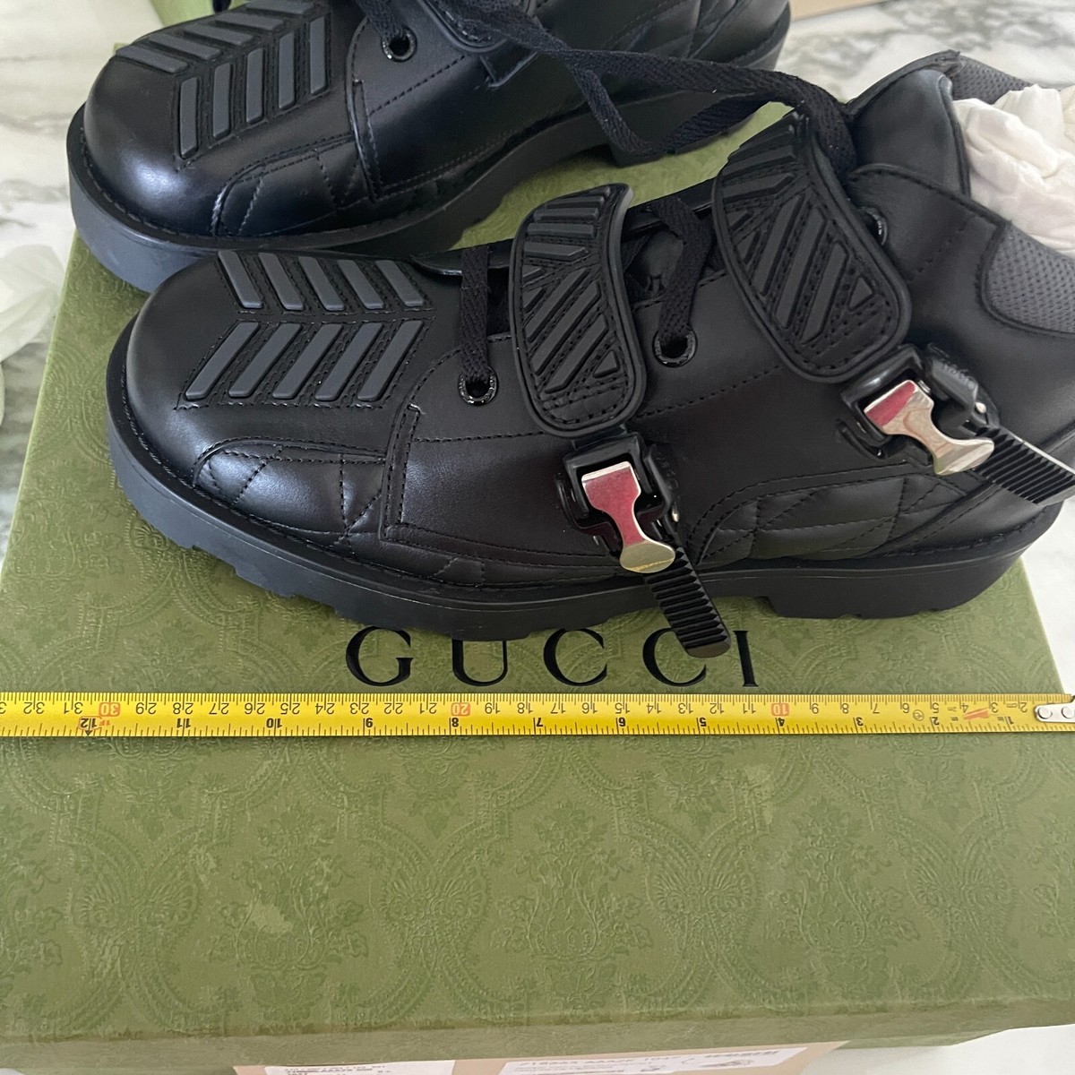 Gucci 718665 Black Leather Quebec Hi-top Calf Men's Sneakers Shoe, Sizes Gucci 718665 Black Leather Quebec Hi-top Calf Men's Sneakers Shoe, Sizes