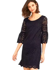 Garnet Hill Sheer Dress Women 4 Lace Midi Bell Sleeve Party Classic Preppy Lined