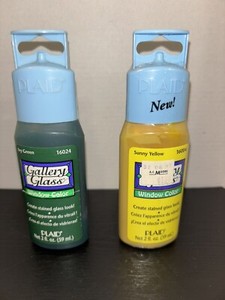 Plaid Gallery Glass Window Color Ivy Green 16024& Sunny Yellow 16004 -2 Oz READ