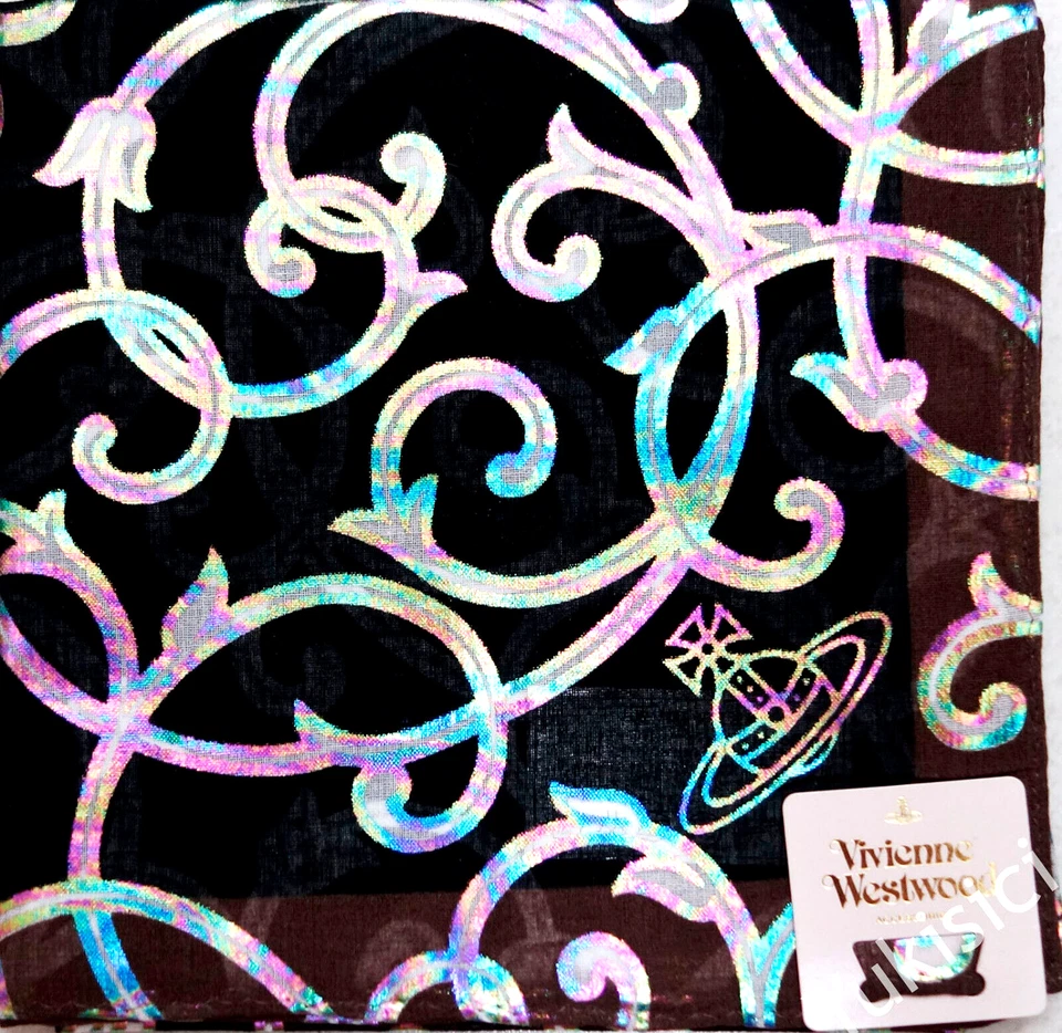 Vivienne Westwood Bufanda Lámina Arco Iris Orbe Patrón Vintage + Envoltura de Regalo Negra 53 cm Foto 4 de 4