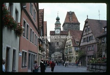 1981 Slide Rothenburg Germany Old Town Street Scene Clocktower Cars People #2359