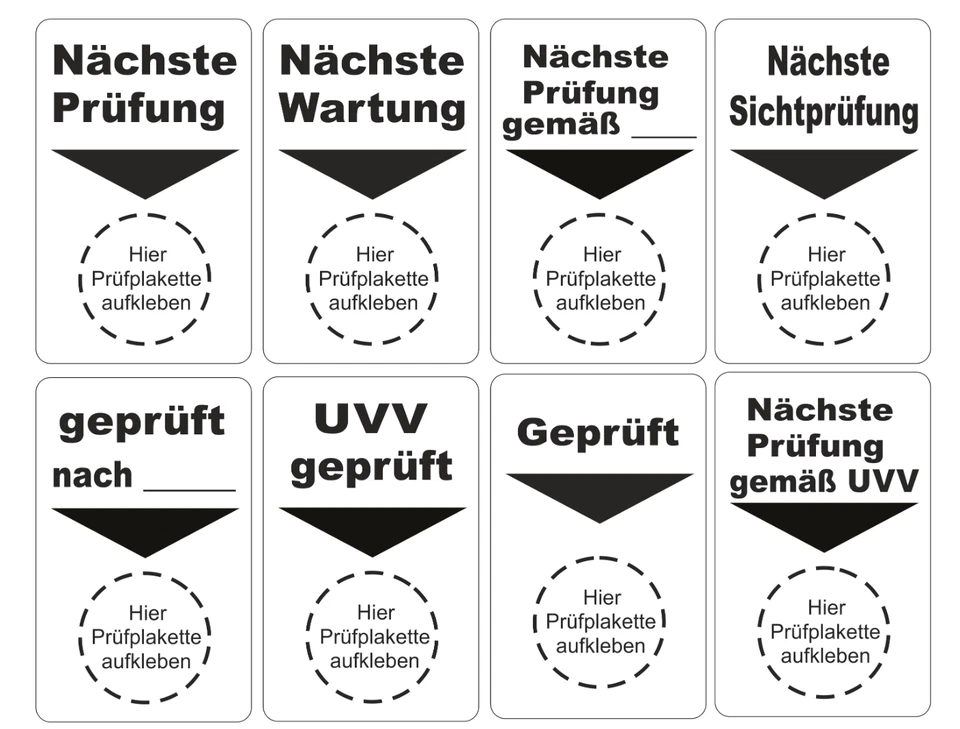 Grundplaketten Plaketten Unterlage UVV Prüfplaketten Nächste Prüfung A400
