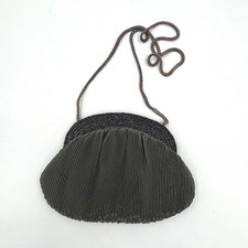 Evening Purse Crinkled Taffeta with Beaded Accent Gray Green