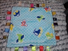 Taggies Blue Baby Security Blanket Lovey Helicopter Plane Bike Boat Train Checks