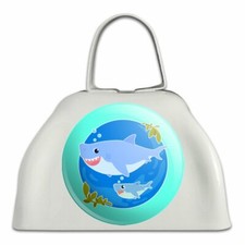 Momma Shark and Baby Swimming in Ocean White Metal Cowbell Cow Bell Instrument