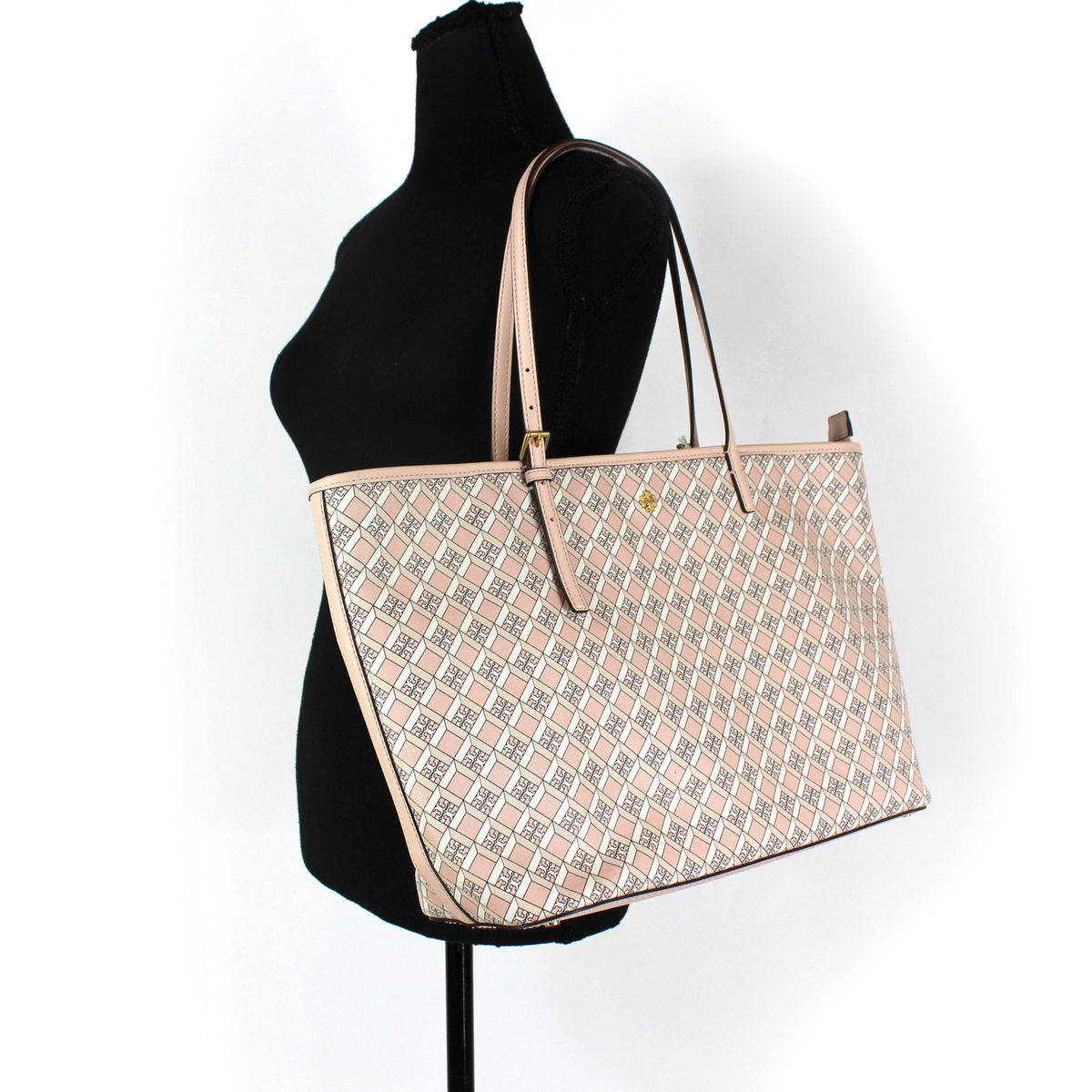 トートバッグ Tory Burch Spacious Geometric Pattern Tote Bag With Tory Burch Geo Logo Tote NEW Zip Top Dusted Blush Pink