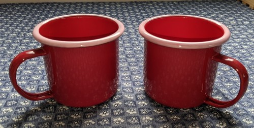 Tazas de campamento esmaltadas de metal arándano/borde rosa/juego de 2 - Imagen 4 de 5