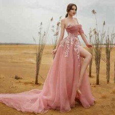 A-Line Appliques Tulle Prom Dress Sweetheart One Shoulder Straps Evening Gowns