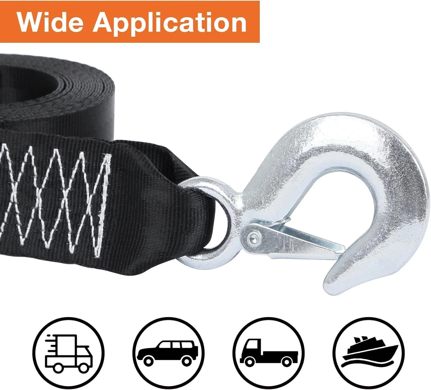 HEAVY DUTY BOAT TRAILER TOW REPLACEMENT WINCH STRAP ROPE 2" x20' WITH SNAP HOOK