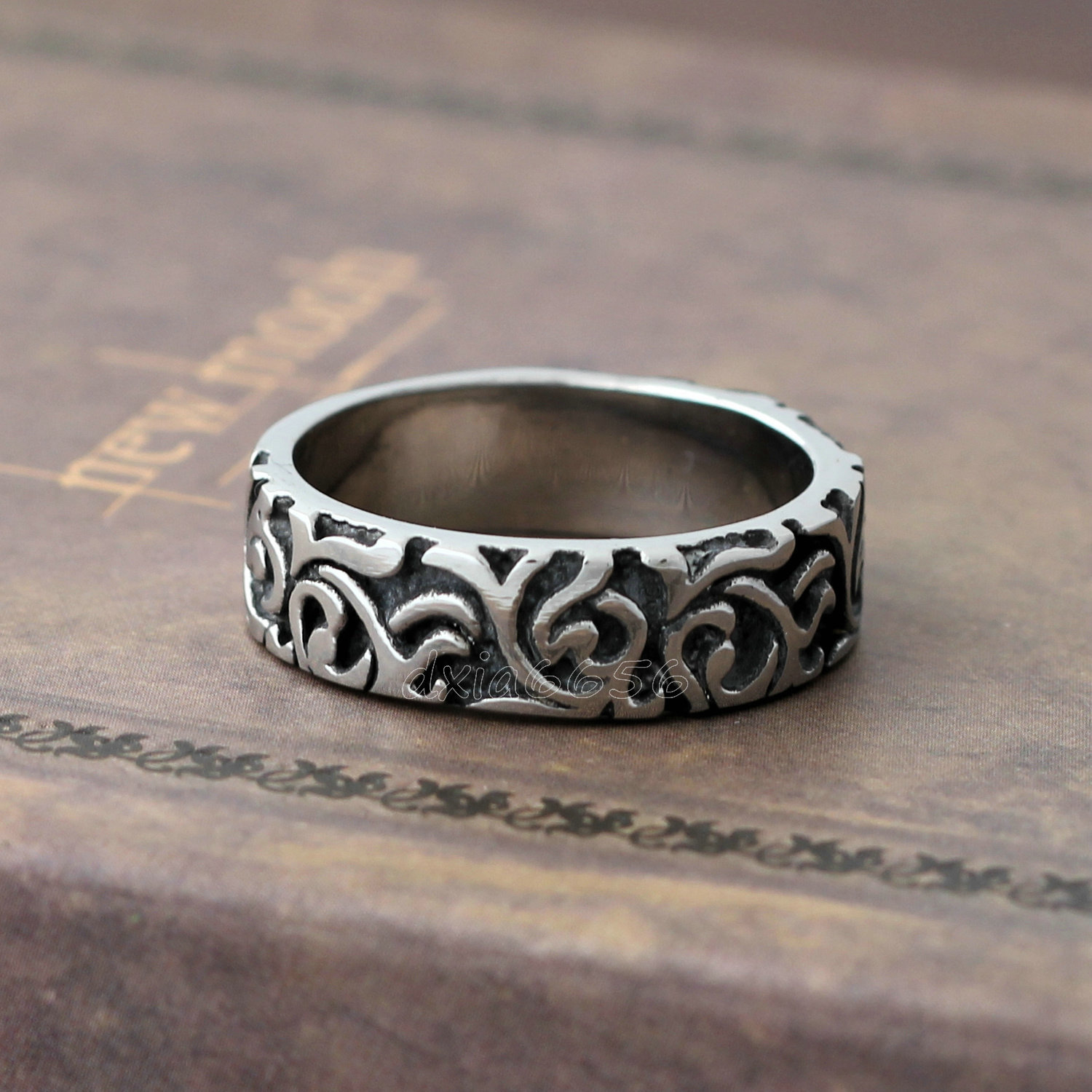 Men's Vintage Turquoise Biker Ring - Stainless Steel Band In Silver Blue, Sizes 7-13