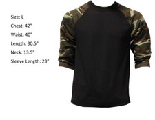 3/4 Sleeve Plain T-Shirt Baseball Raglan Men's Tee Black Green Camouflage L