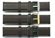 22mm Brown Leather Contrast Stitch Men's Watch Strap Silver, Gold, Black Buckle