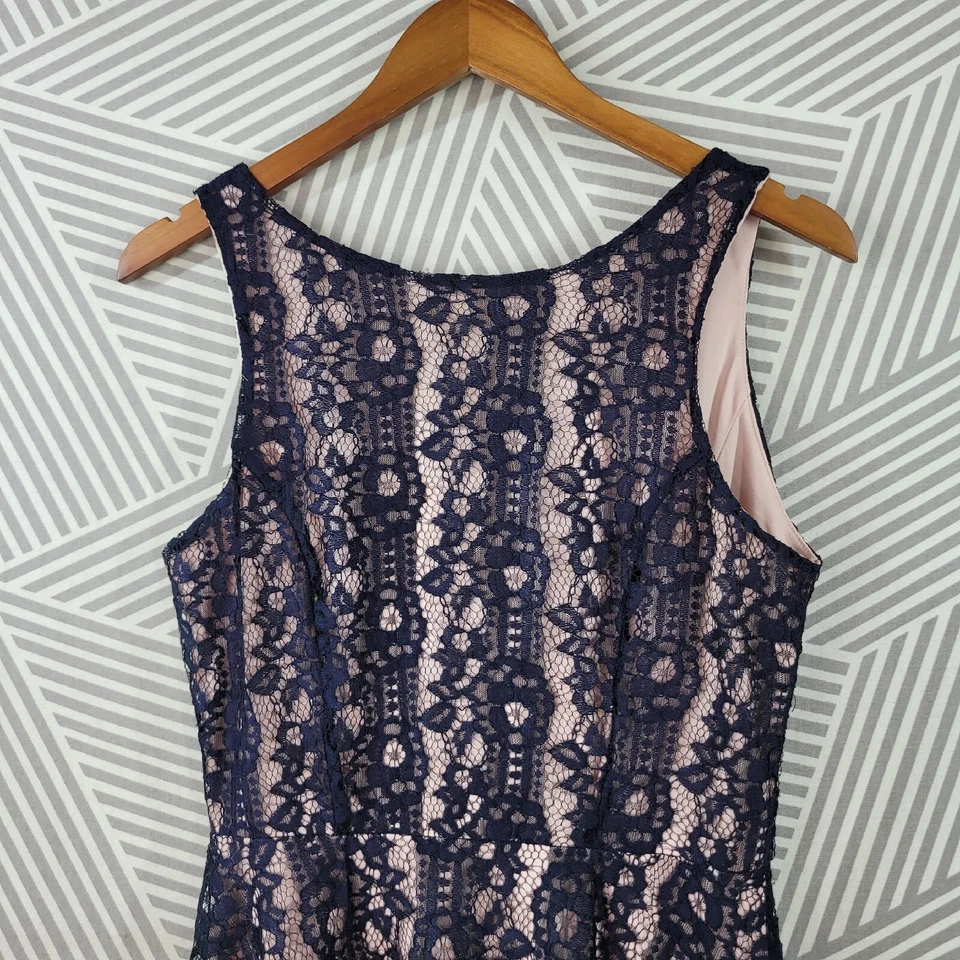 Speechless Lace Dress Juniors Size Large cocktail Lined party Navy Blue Pink - Image 3 of 4