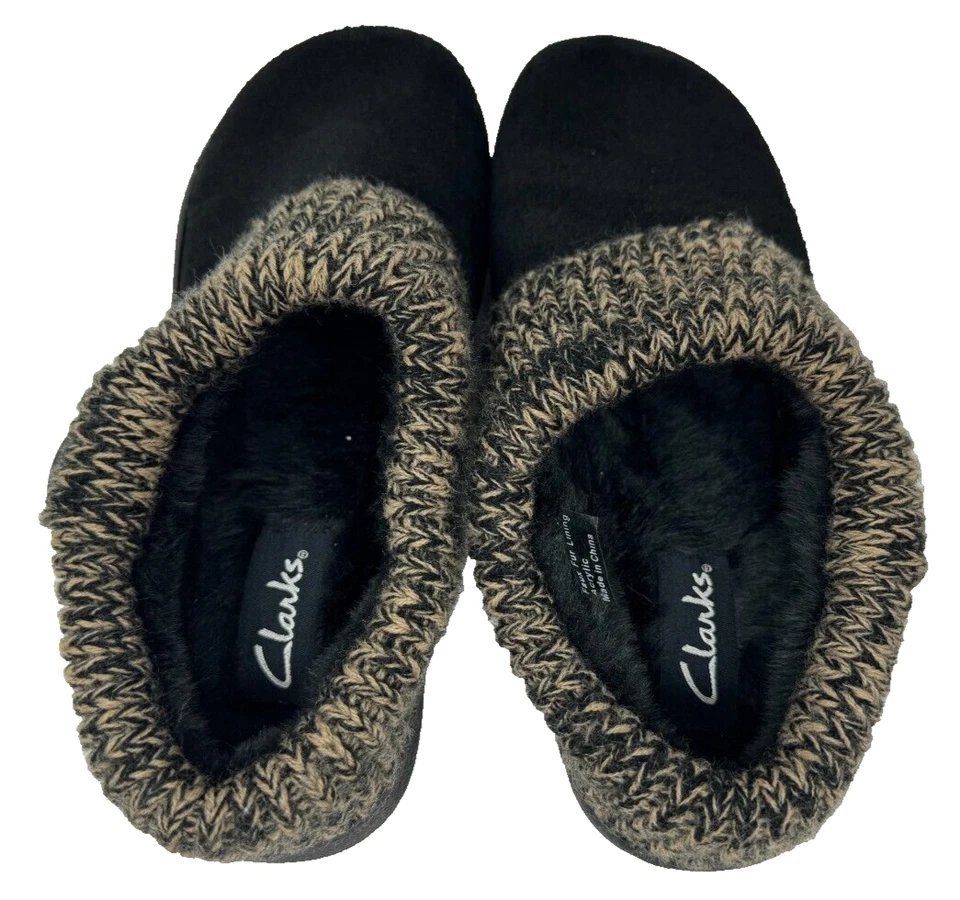 Suéter zueco sin cordones Clarks para mujer forrado de piel sintética pantuflas negro/bronceado talla: 6 205JL Foto 3 de 4