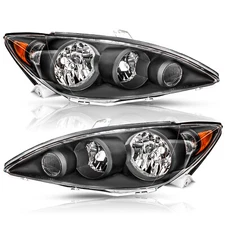Pair Headlights Assembly for 2005-2006 Toyota Camry LE SE XLE Sedan Black Amber