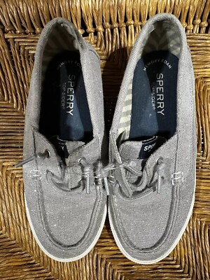 Sperry Top-Sider Girl's Lounge Away Silver Glitter Boat Shoes Size