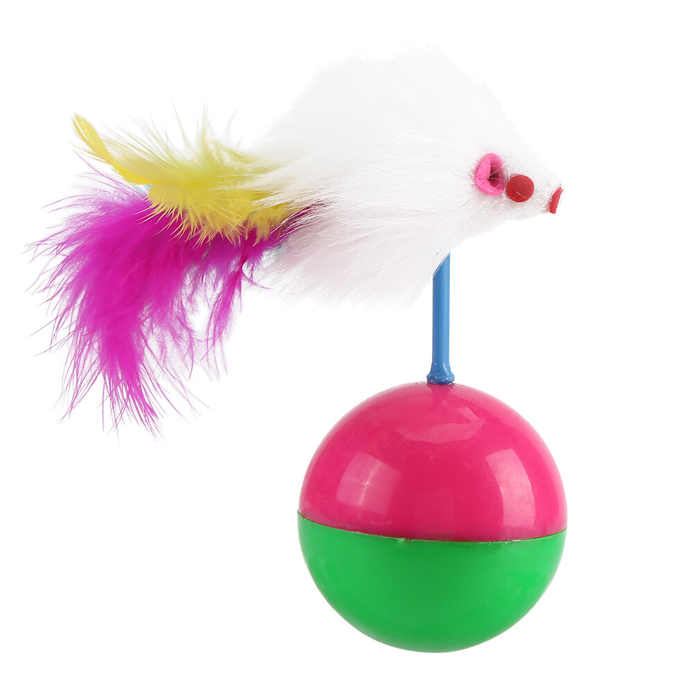 Pet Cat Kitten Teasing Toy Teaser Colorful Feather Ball Funny