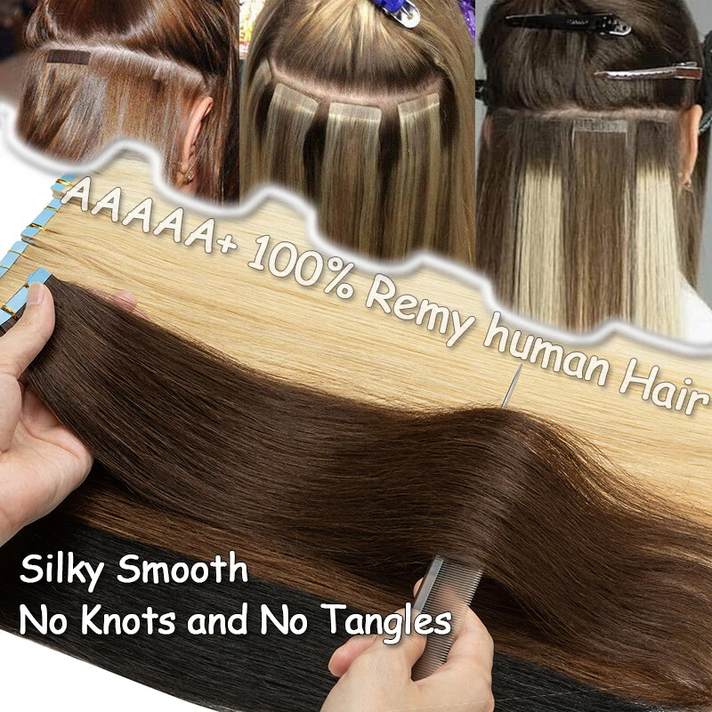 Cinta en extensiones trama de piel 100 % Remy cabello humano real cabeza completa cuerpo onda 60 piezas Foto 4 de 4