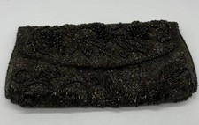 Vintage Bonnies Beaded Clutch Handmade In Hong Kong Evening Formal Black Gold