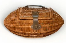 Lined Football Shaped Wicker Picnic Basket w/handle and latch