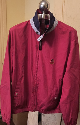 Tommy Hilfiger Men's Red Bomber Jacket L Full Zip Pockets Embroidered Logo