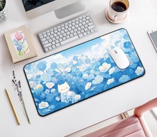 Kawaii Anime Blue Mouse Pad Desk Mat, Cute Extra Large Mouse Pad, Anime Desk Mat