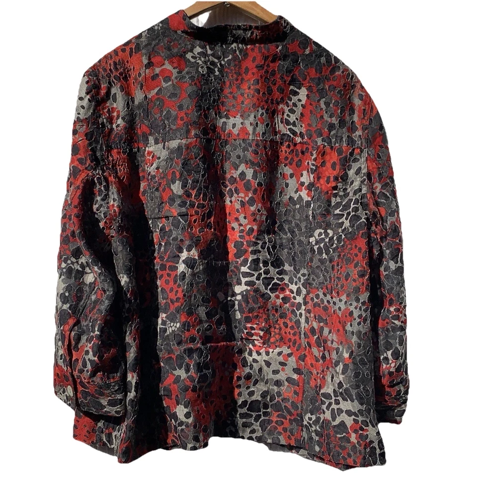 Vintage Ruby Rd  Womens 18W Jacket Leopard Animal Sheer Red Black Slate Full Zip - Image 2 of 4