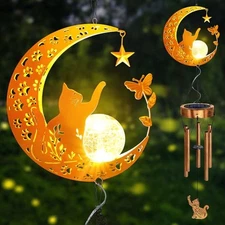 Solar Wind Chimes,Cat Gifts for Mom Moon Cat wind chime