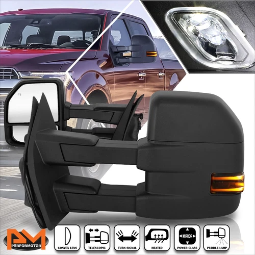 For 15-18 Ford F150 Power+Heated Black Side Towing Mirror w/Smoked Lens LED Pair