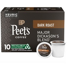 Peet's Coffee Major Dickason's Dark Roast K Cup Pods 10 Count 100 Arabica