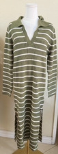 Saodimallsu Womens Striped Sweater Dress V Neck Collared Fall Knit M