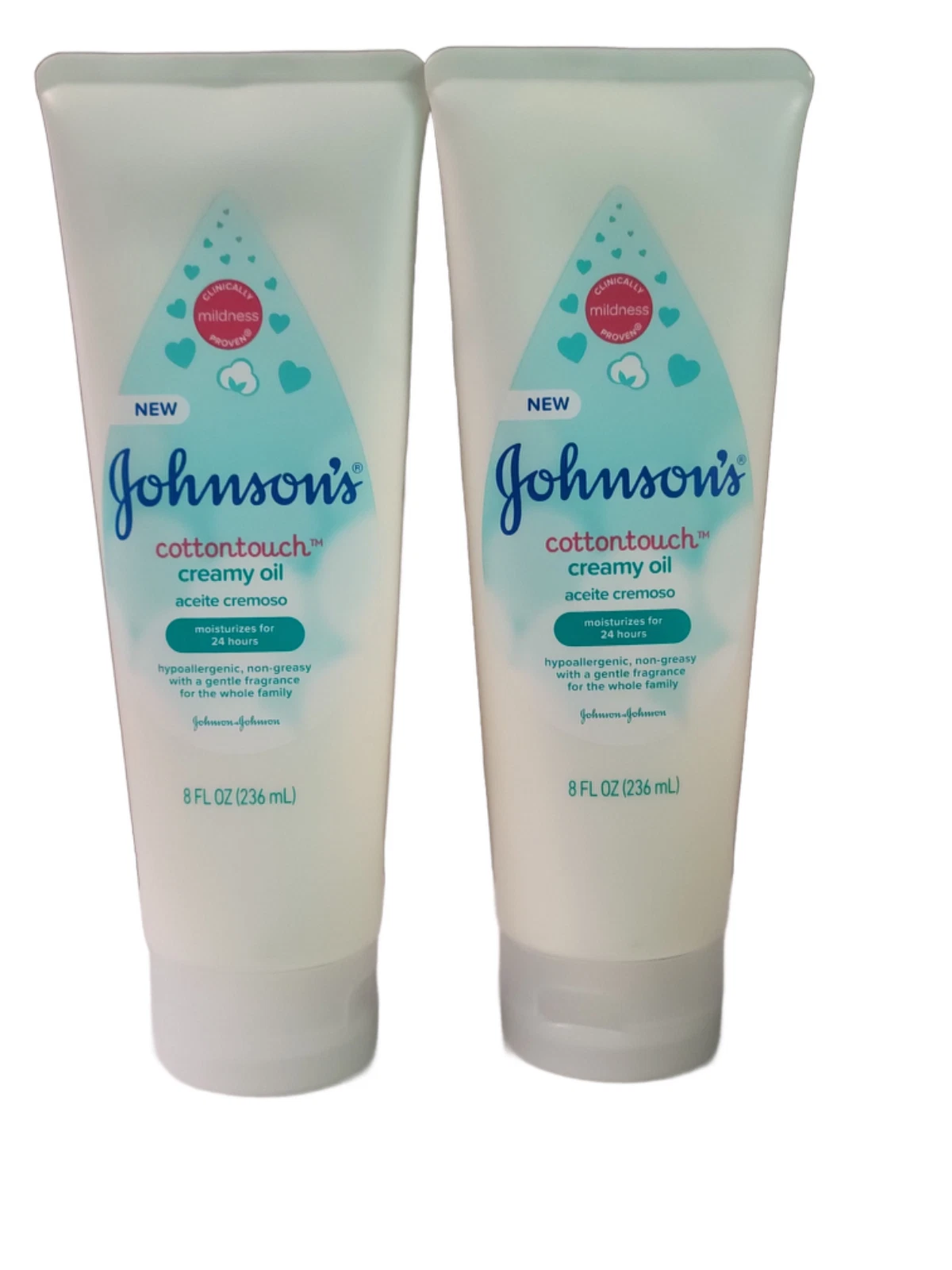 Johnson's Baby Cottontouch Creamy Oil Hypoallergenic Non-Greasy 8 oz Pack of 2