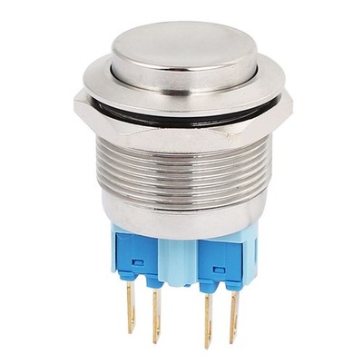 5A 250VAC 22mm DPST Momentary Metal Pushbutton Switch Raised Head Silver Tone