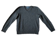 Polo Ralph Lauren Men's Sweater 100 Lambswool Gray V-Neck Pullover Medium