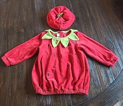 Vintage Talbots Kids Velvet Velour Strawberry Outfit w/hat Girls Size 24mo 