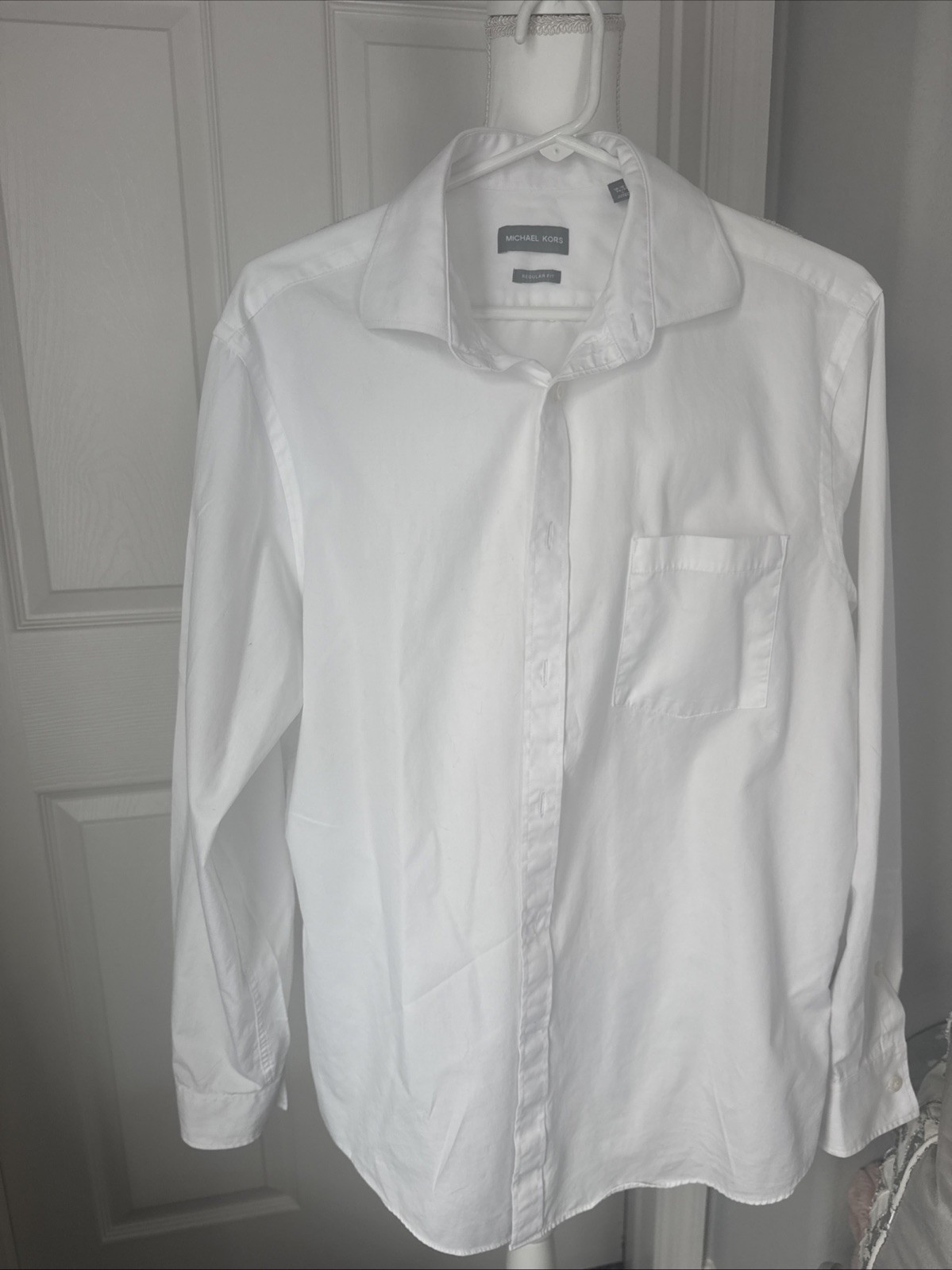 Michael Kors Men's White Regular Fit Button-Down Shirt 16.5