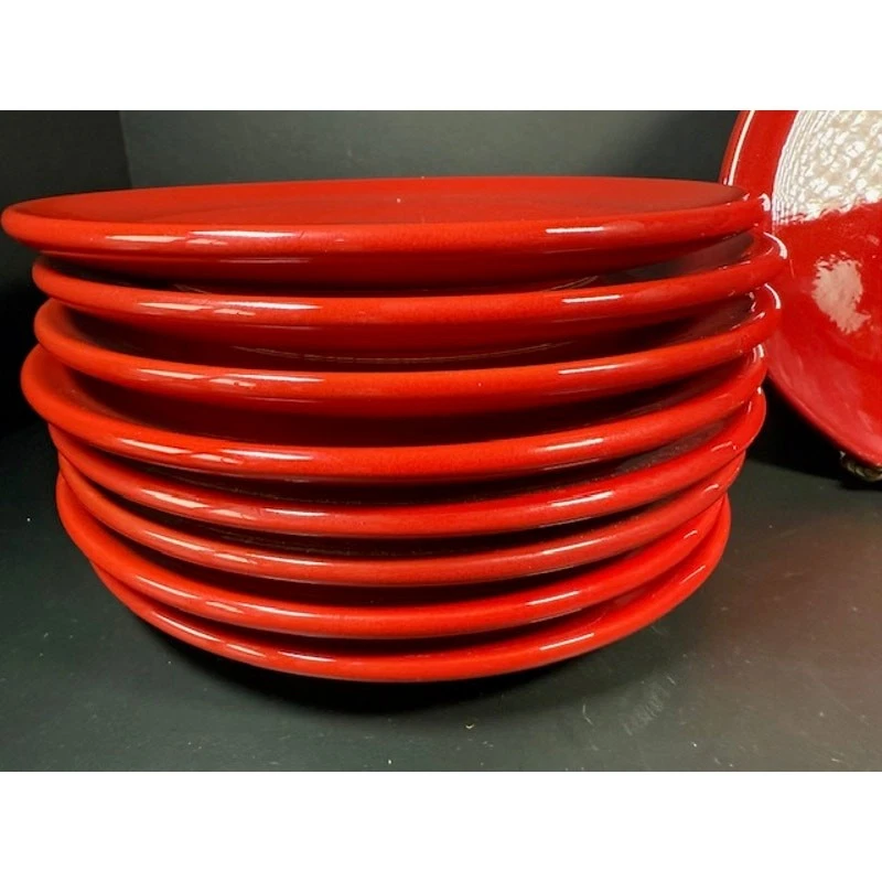 9 Crate & Barrel 9" Red Salad Coupe Plates 381-830 NEW Germany - Image 2 of 4