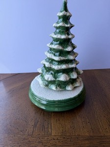 Ceramic Musical Snowy Christmas Tree Green/White 13 in