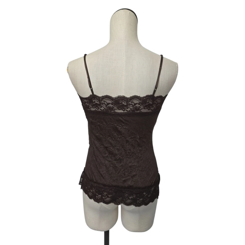 Top camisola vintage Xhilaration para mujer Y2K con ribete de encaje talla mediana verde arrugado Foto 2 de 4