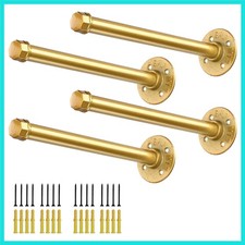 Gold Pipe Shelf Brackets 8 Inch, Industrial Metal Vintage Shelving Bracket, W...