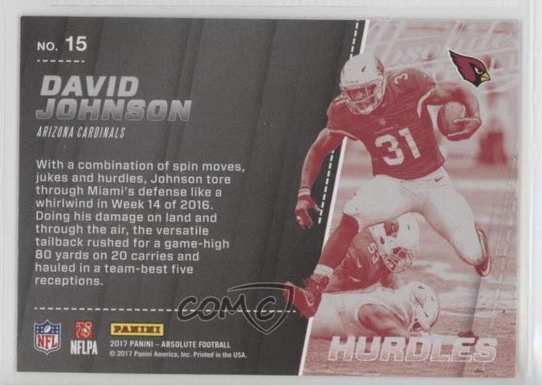 2017 Panini Absolute Hurdles David Johnson #15 - Image 2 of 2