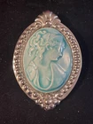 Vintage Blue Cameo Pin Brooch. Plastic. Costume Fashion Jewelry