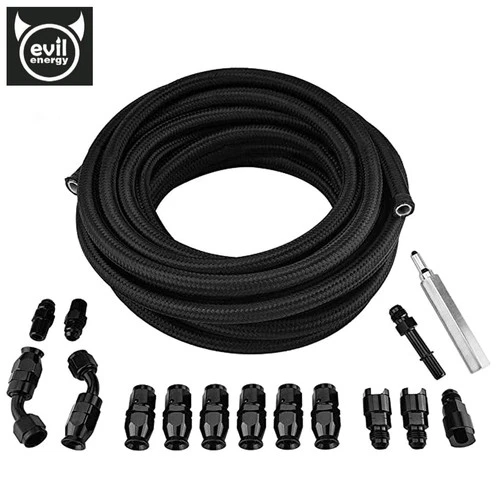 EVIL ENERGY 6AN 3/8" PTFE LS Swap EFI Fuel Line Fitting Kit 25FT Nylon Braide