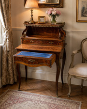 French Louis XV Revival Bonheur Du Jour Writing Desk Marquetry Antique Bureau