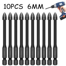 10Pcs 6mm Cross Hex Drill Bit Set For Tile Porcelain Glass Mirror Multifunction