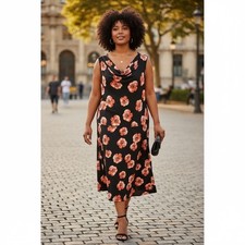 Black Floral Cowl Neck Sleeveless Midi Dress Classic Romantic Size 18WP NEW