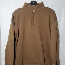 Mil-Tec Sweatshirt Mens Large Brown Quarter Zip Tactical Sleeve Pocket Patches