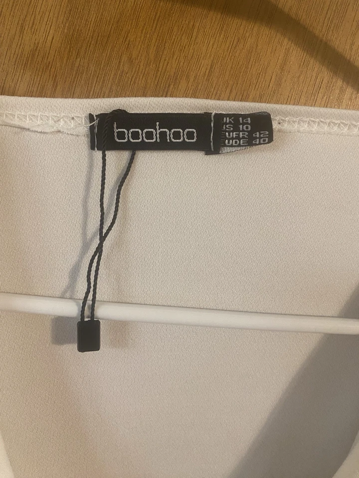 Body Boohoo para mujer talla 10 blanco envolvente de gasa manga dividida EE. UU. Foto 2 de 3