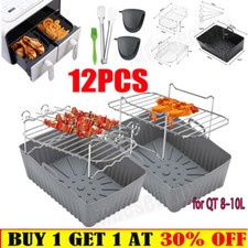 Silicone Air Fryer Liner Accessories Set for Ninja Dual AF300UK AF400 SL400-12PC
